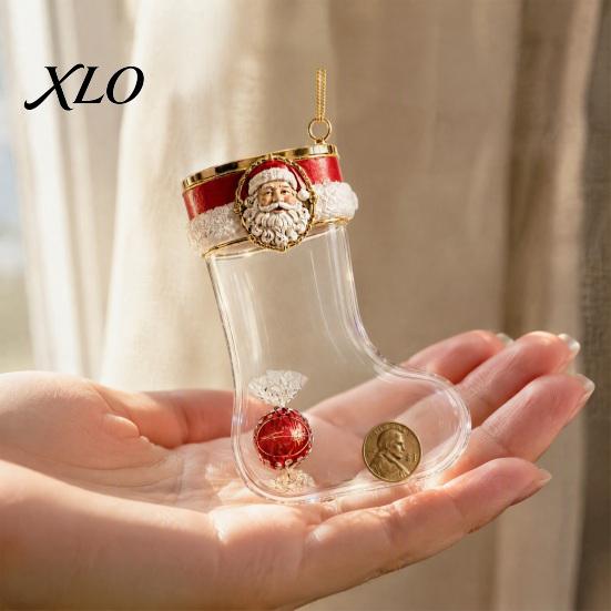 3D Three Dimensional Gift Ornaments Fillable Christmas Stocking Acrylic Ornament, Transparent Candy Filled Tree Small Fillers for Holidays Hanging