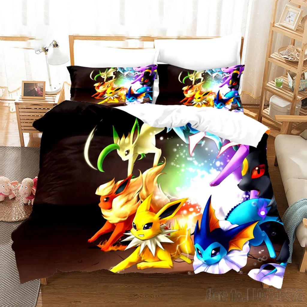 Pokemon Bedding Set Cartoon Anime Children Bedroom Quilt Boy Girl Bedclothes Single Double King Pikachu Duvet Cover Gift