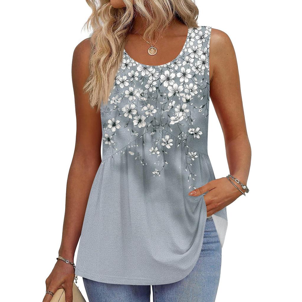 Square Collar Tank Top Women Print Tank Tee Casual Loose Fit Sleeveless Shirt