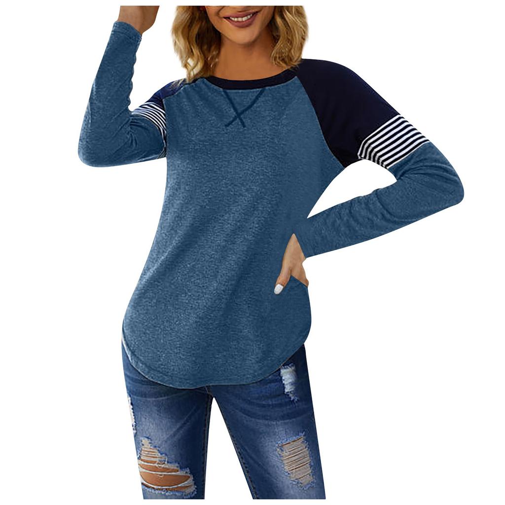 Haut pour femme à col rond et manches longues,气质, couleur, mode