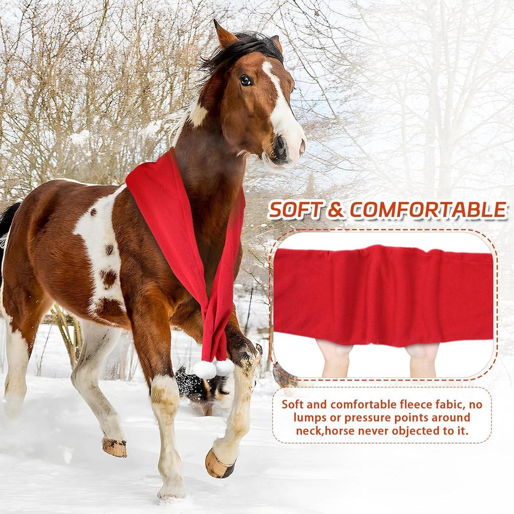 Новогодний шарф с лошадью: Плюшевый однотонный снуд для питомца на Рождество