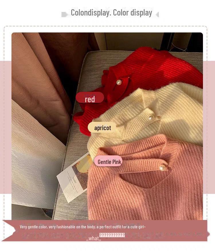 Women's Designer Loose V-Neck Pink Knitted Sweater for Autumn/Winter 2024