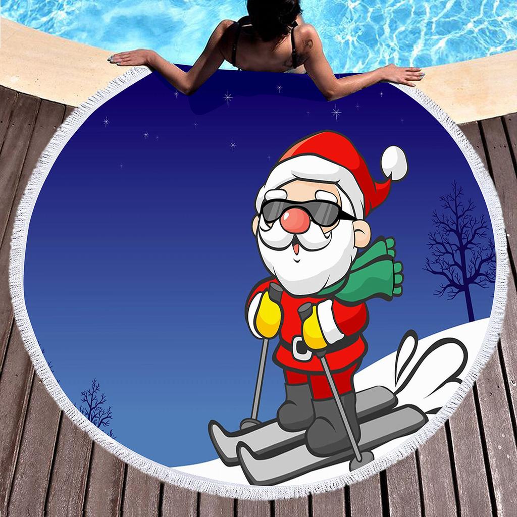 Cartoon Santa Claus Round Beach Towel,Christmas Theme Beach Towels, Microfiber Bath Towel for Boys Girls Adult New Year's Gift