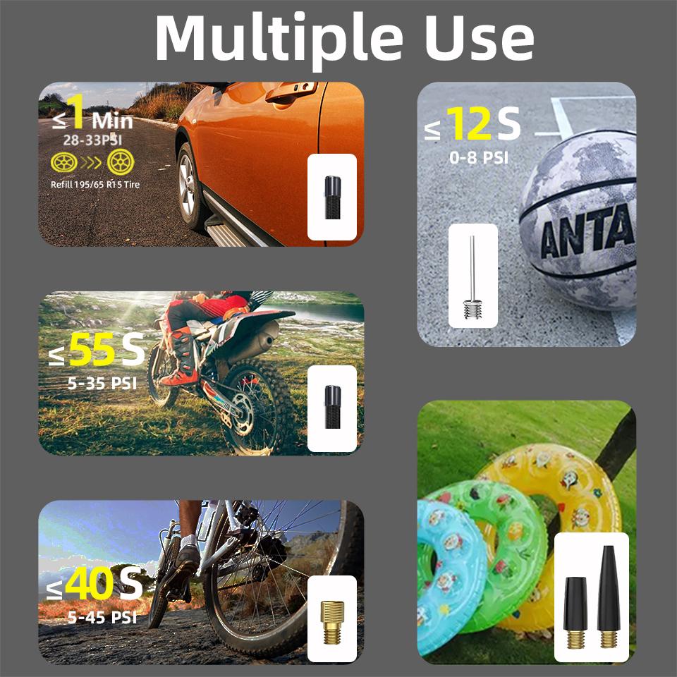 E-ACE Portable Air Pump, an 8000mAh Wireless Auto - Compressor with 150PSI, Functions As an Air Injector for Car Tyres, Bicycles and Balls.