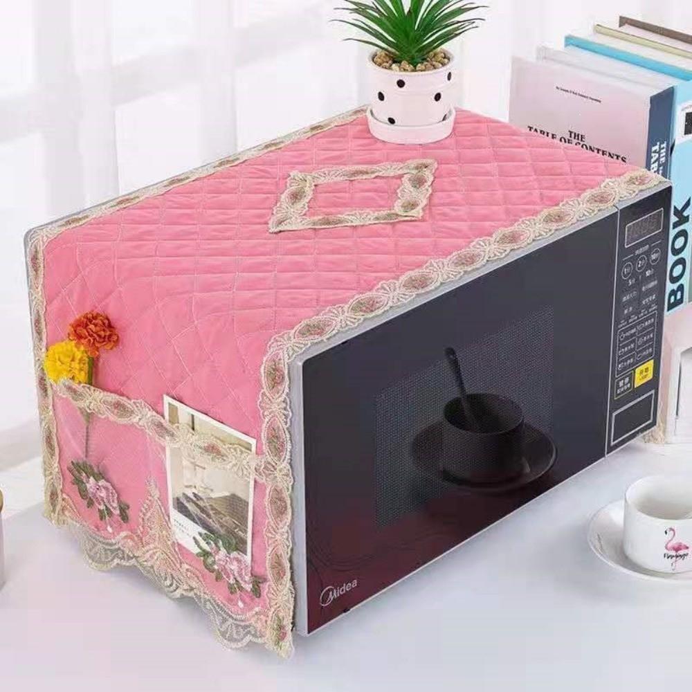35*100cm Oven Dustproof Cover Lace Trim Quilted Microwave Oven Cover Exquisite Floral Pattern Microwave Cover