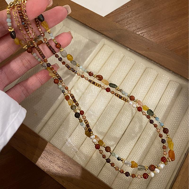 Nanhong Agathalsband Naturlig Turkos Nyckelbenskedja Dam Nisch Sötvattenspärla Nationell Stil Retro High-End Accessoarer