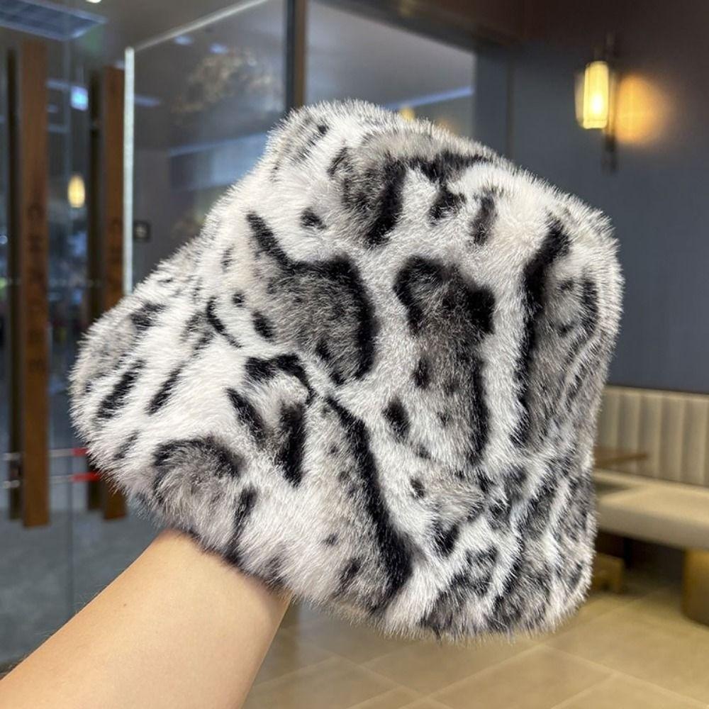 Retro Leopard Print Fisherman's Hat Leopard Print Autumn Winter Warm Hat  for Daily Wear