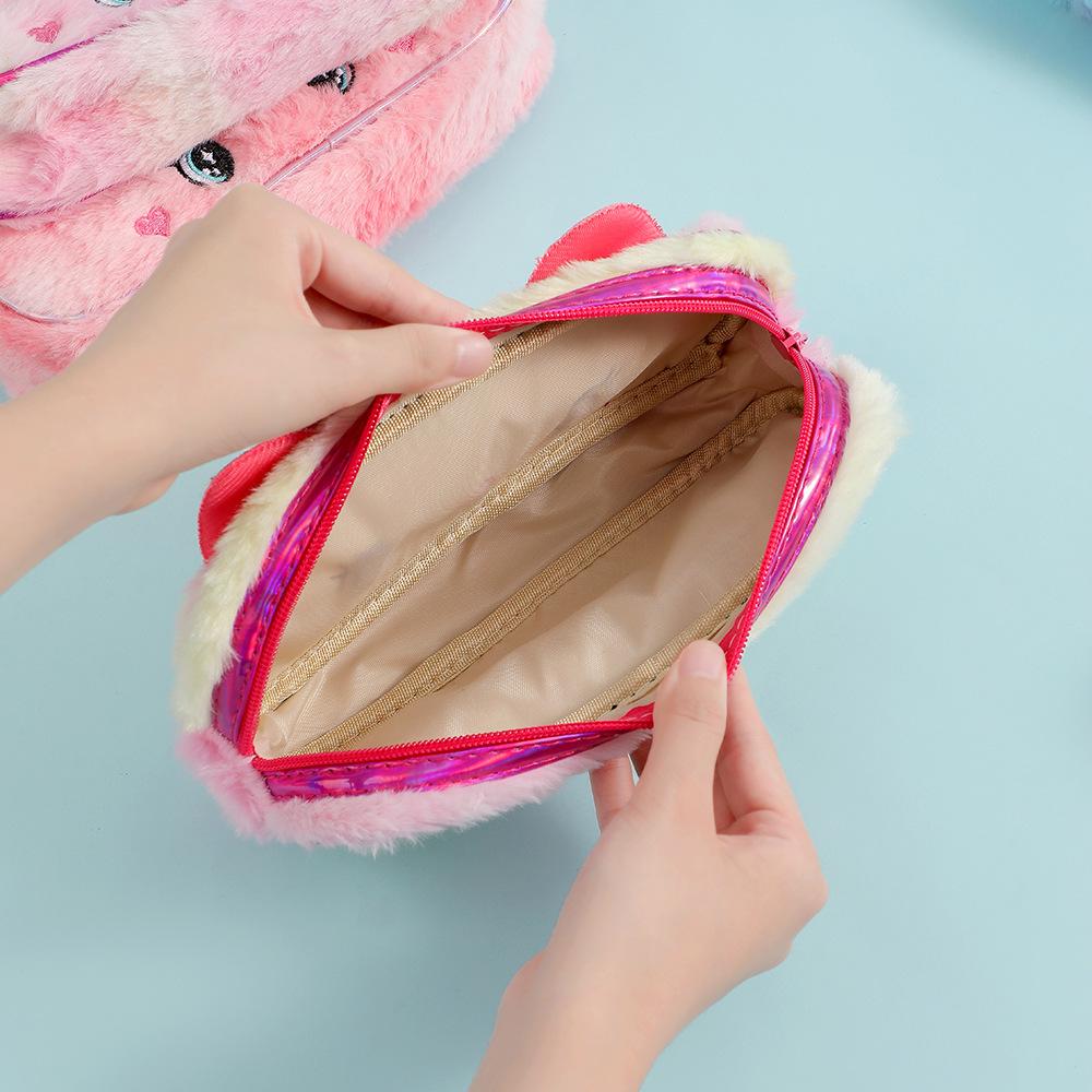 Furry Pencil Holder Adorable Cute Pencil Case Cartoon Stationery Bag Soft Plush Pencil Bag For Stationery Storage School