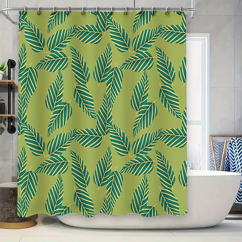 Leaf Pattern Shower Curtain Green Background Bathroom Decor Waterproof Print Shower Curtains for Kids Room Home Decoration 180x2