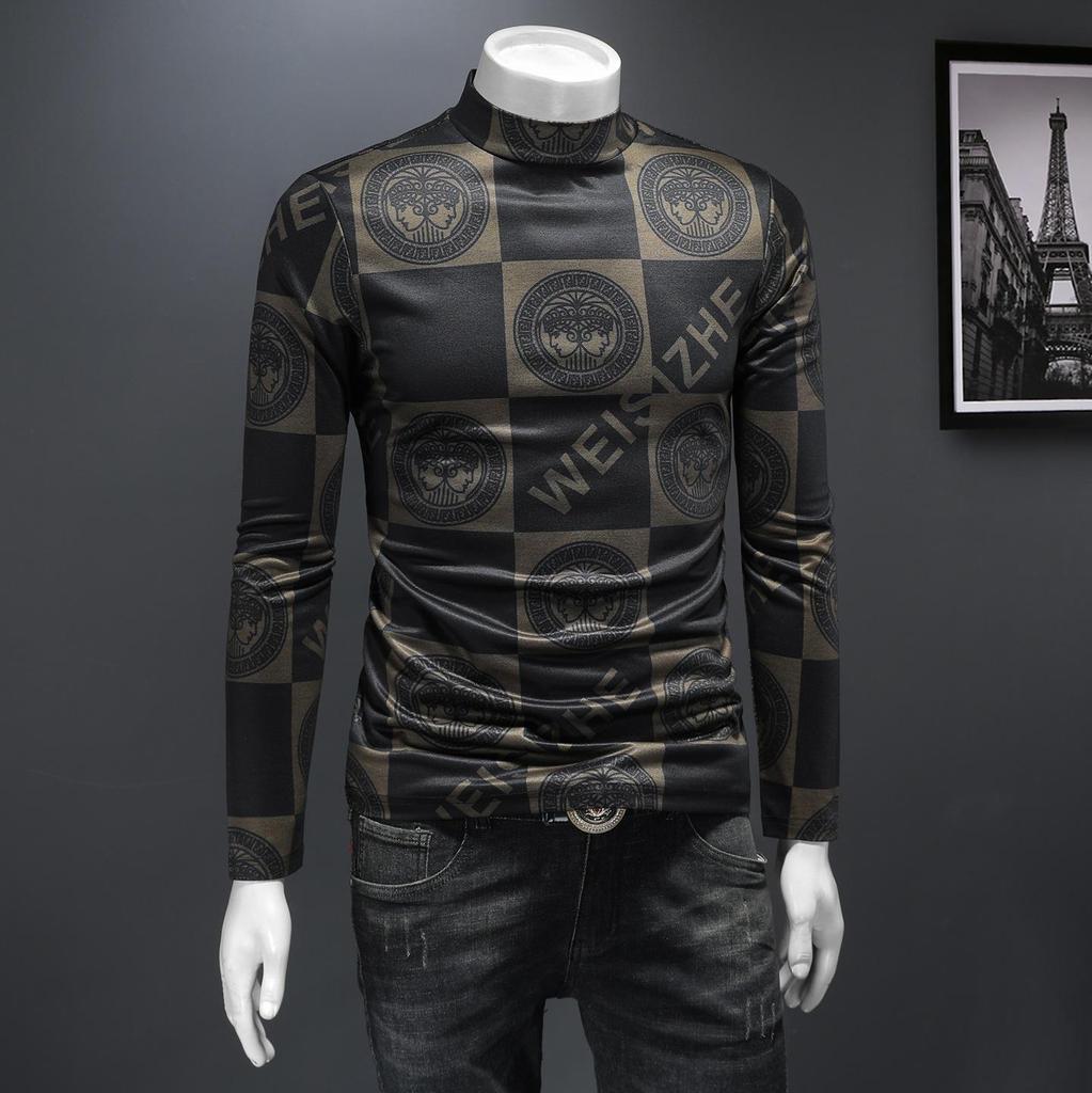 Autumn Men's Plaid Round Neck Hoodie, Casual Luxury Print Design, Versatile Fashion Layer