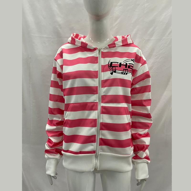 

Европейская и американская уличная личность полосатый колор-блок принт ретро худи на молнии с длинным рукавом L розовый