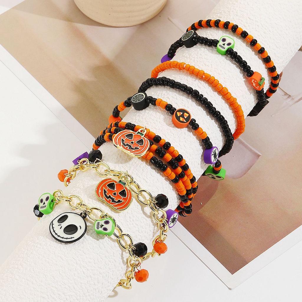 Hot Selling Halloween Pumpkin Skull Pendant Bracelet Set For Women