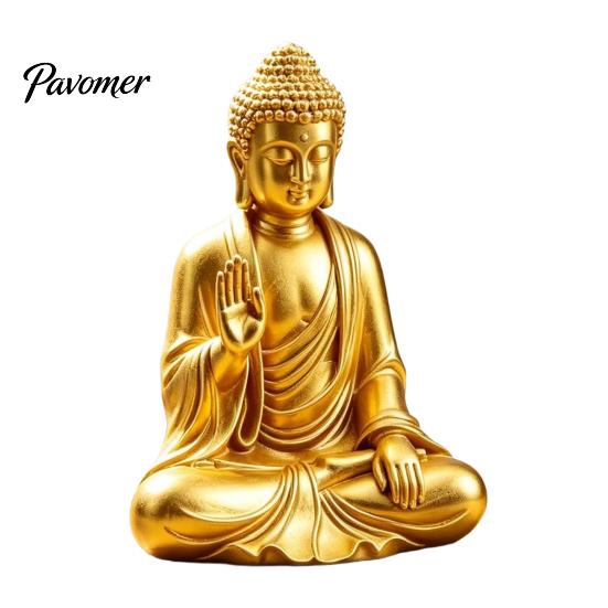 Vredige Boeddhabeeld voor Studie 3D Geprint Gouden Beeld, Zittende Shakyamuni Figuur, Beeld Handgemaakt met Serene Uitdrukking Meditatie, Huis