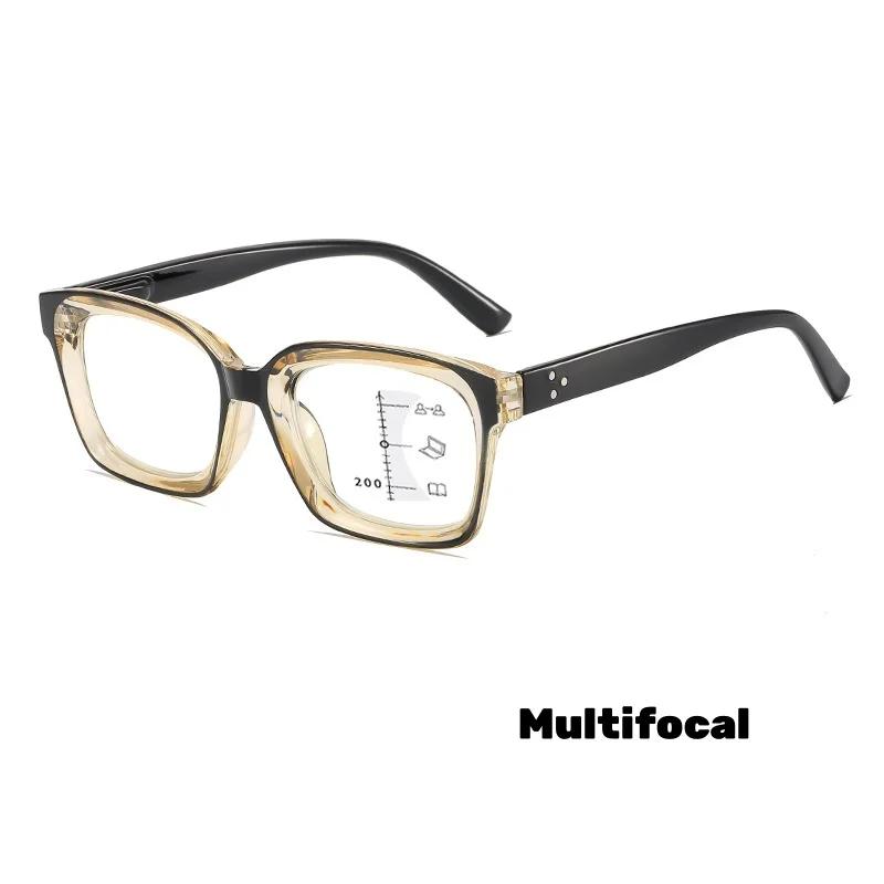 Retro Luxury Multifocal Photochromic Reading Glasses Neutral HD Far Near Dual Use Anti Blue Light