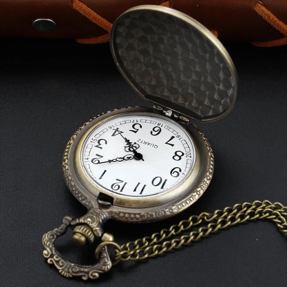 Antique Steam Locomotive Embossed Quartz Pocket Watch Steampunk Dial with Chain Necklace Pendant Jewelry Clock Gift Souvenir