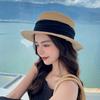 New summer women's flat top hat, thin hat, fashionable and simple outdoor sunshade vacation beach hat