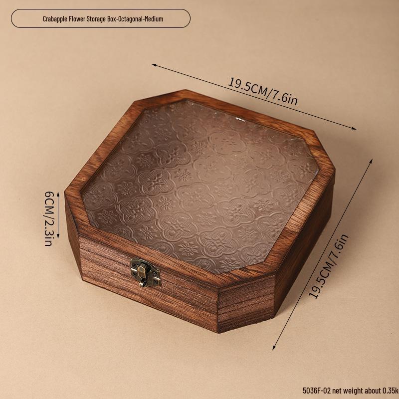 Retro Begonia Glass Lid Wooden Storage Box for Cosmetics, Snacks, Candy, and Documents - Dustproof and Multifunctional