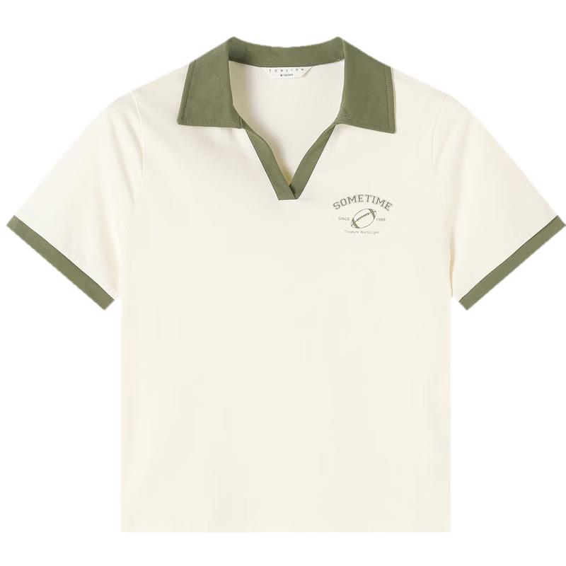 TonLion Women s Color-Block Short Sleeve Polo Shirt L