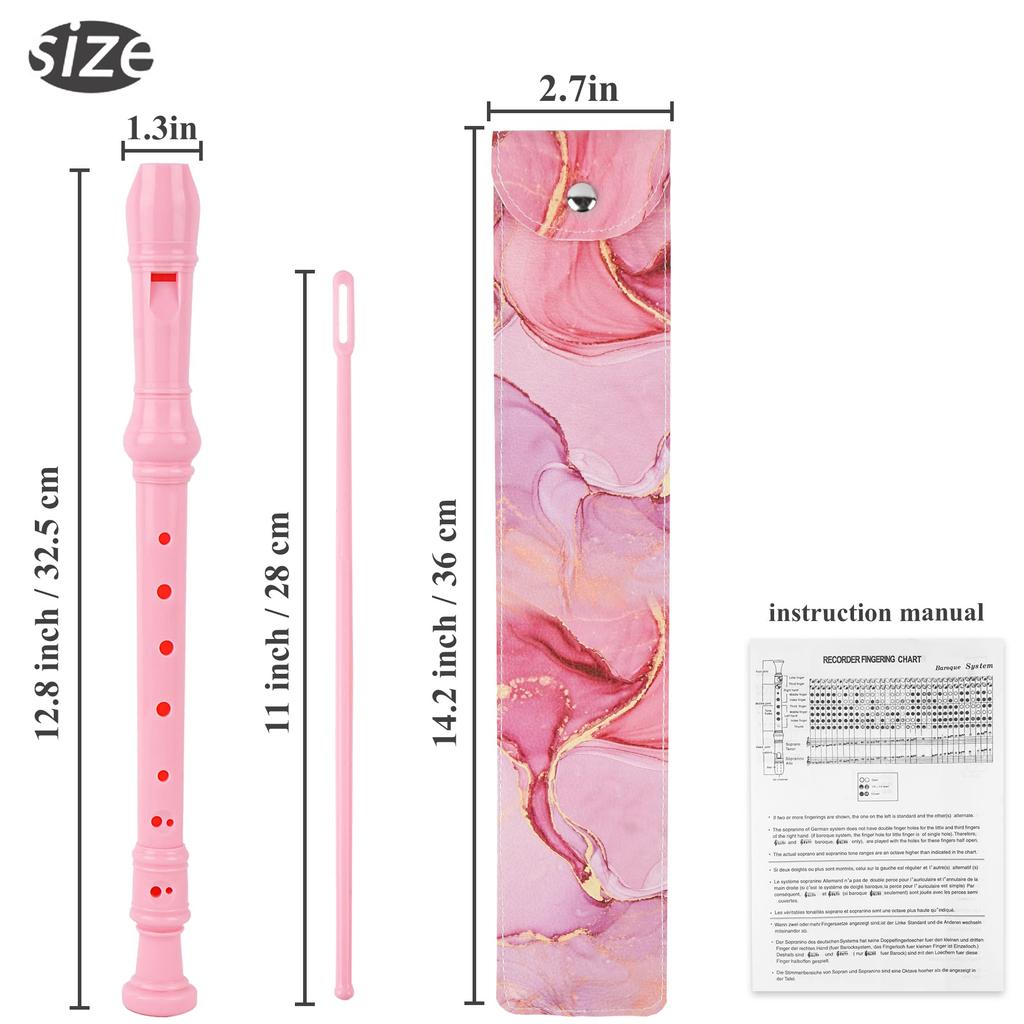Jasenna Soprano Recorder for Elementary School Students and Beginners, 8-Hole C Key, Includes Cleaning Rod, Fingering Chart, and Leather Storage Bag