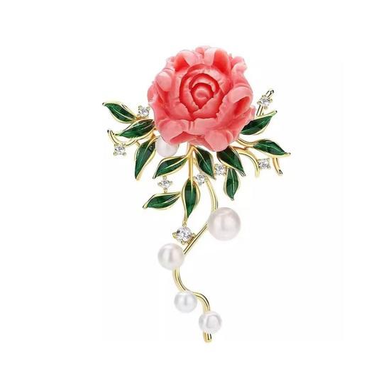 

Women Brooch Peony Shape Rhinestone Faux Pearl Decor Anti-slip Wear-resistant Suit Coat Collar Hat Scarf Decoration Clothes Pin Prom розовый