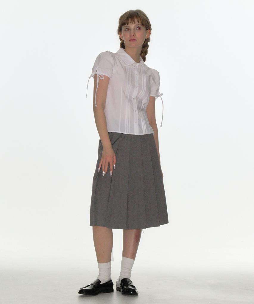 CRANK Pintuck Lace Collar Blouse_White