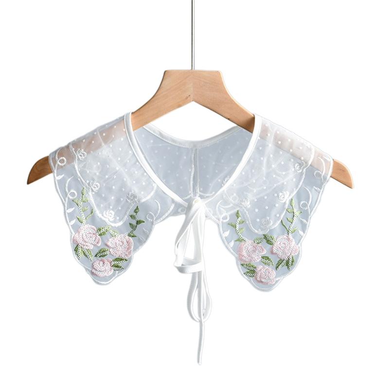 Royal Style Cotton Fake Collar Shawl Wrap Hollow Out Floral Lace Ruffled Trim Necklace Pointed  Lapel Blouse Dropshipping