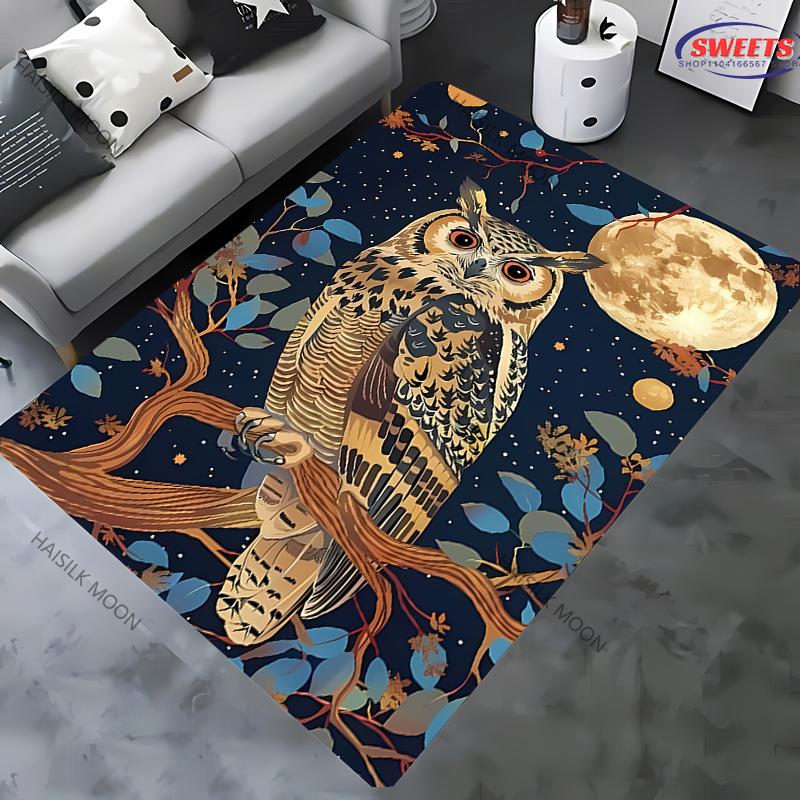 Vintage Mystery Owl Printed Carpet Rug for Bedroom Living Room Sofa, Study Yoga Non-Slip Rug, Decorative Mat Multi-Size Optional