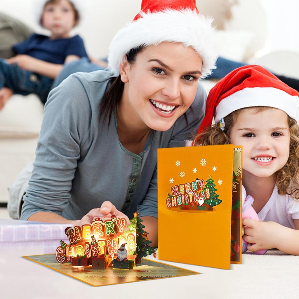 Merry Christmas Cards 3D Holiday Card With Music And Light Celebration Keepsake For Kids Boys Girls Family Greetings Birthday