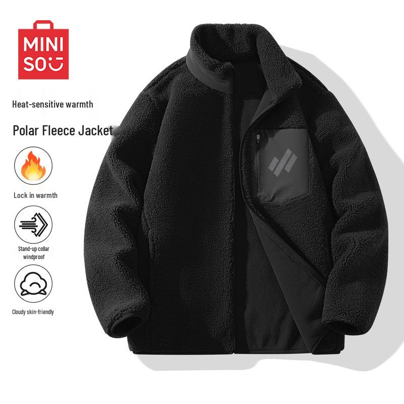 MINISO Men's Winter Plush-Lined Stand Collar Jacket