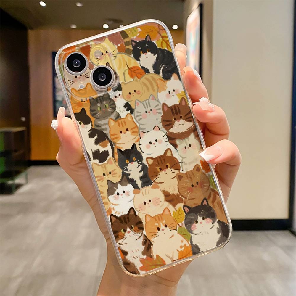 Cute Popular Coffee Cat Cartoon Phone Case For iPhone 17 16e 16 15 14 13 12 11mini Pro Max X XR XSMAX 8 7 Air Plus Soft Cover