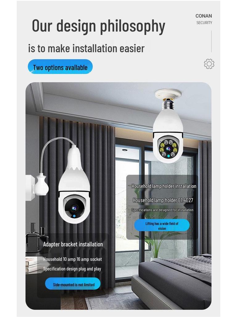 200W E27 WiFi Dual-Light Wireless Home Camera with Two-Way Audio & Remote Monitoring