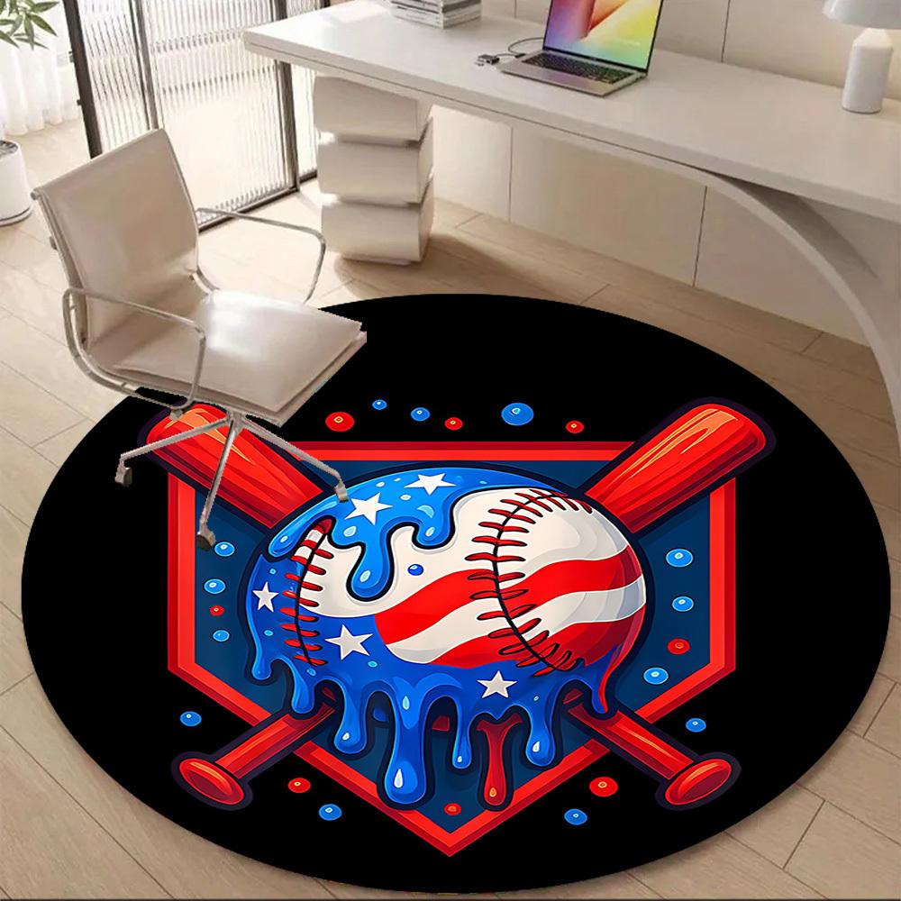 1PC Baseball Stars Office Round Area Rug, Indoor Mat Suitable ForOffice, Under Office Chairs Bedroom Living Room Home Decor, Room Deco, D036