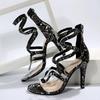 Sandale de modă cu toc înalt pentru femei, 2024, cu imprimeu de șarpe, cu bretele încrucișate, sandale sexy de femeie, de modă, cu dimensiuni mari, Sapatos Feminino Talon Femme