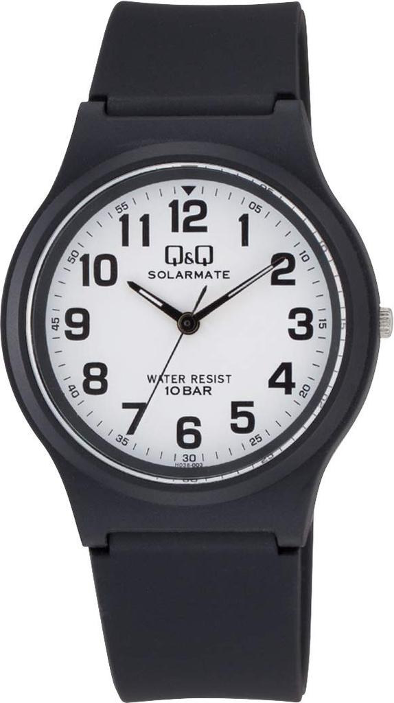 Citizen Analog Waterproof Wristwatch with Urethane Strap and White Model Black Q&Q Men's Solar-Powered Dial, H036-003,