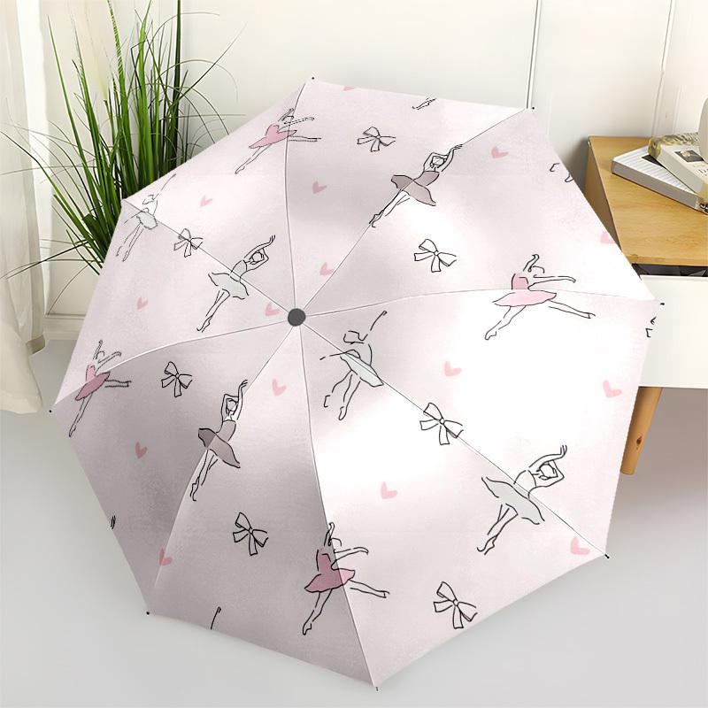 1pc Ballerina Dance Pink Hearts Bows Fabric Print Umbrella with Plastic Handle,Vibrant Cartoon Pattern,Multi-functional UmbrellaPT166