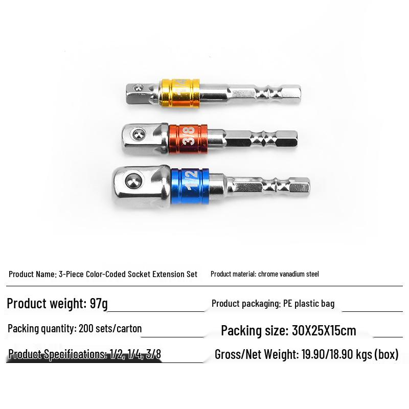 3-teiliger elektrischer Sechskant-Stecknussadapter mit Stahlkugelverbinder