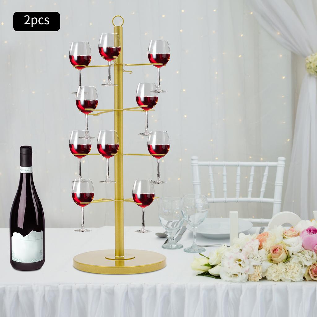 4-Tier Champagne Tower Stand, Gold Wine Glass Display Holder, Cocktail Tree Stand for Tabletop, Round Steel Frame, 10kg Capacity