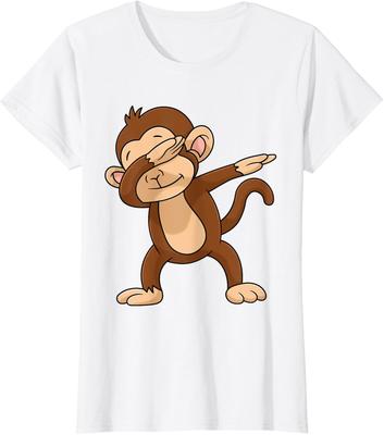 Monkey Happy Funny Cool Present Gift Nice Cute Animal Ladies' Crewneck T-Shirt