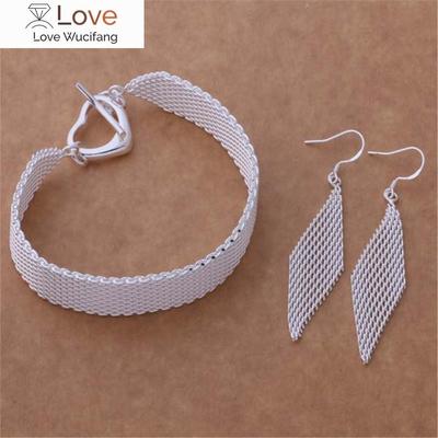Moda di strada Argento sterling 925 Bracciali orecchini catena a rete per donna Set di gioielli designer Festa matrimonio Regali per le vacanze