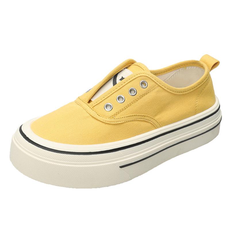 Ein-Pedal-Canvas-Schuhe Damen 2025 neu Frühling dünn atmungsaktiv vielseitig Lazy Shoes Low-Top Plateau lässige Board-Schuhe