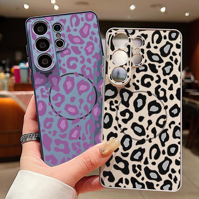 Custodia Stampa Leopardo Rosa Per Samsung Galaxy S26 Ultra S25 Edge S24 Plus S23 FE S22 A17 A54 A55 A56 A57 5G Magnetica Per Magsafe Copertura Opaca