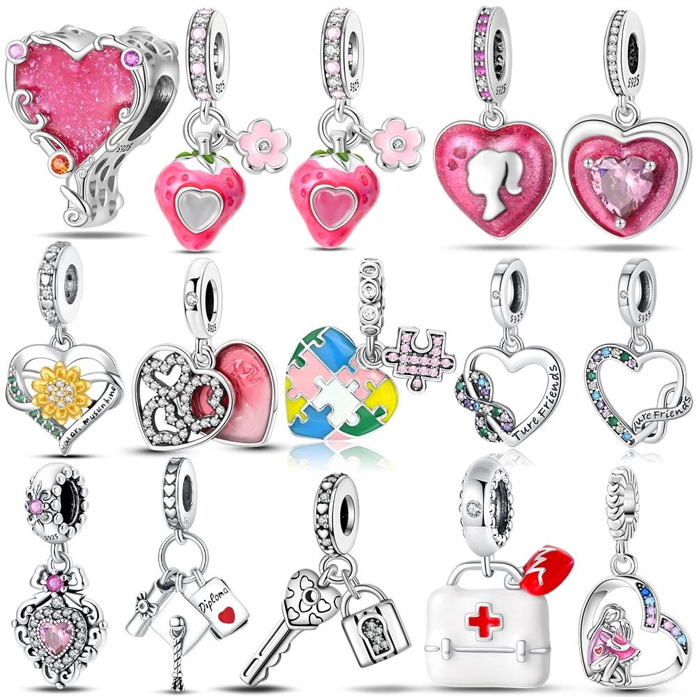 Copper Pink Pendant Heart Sunflower Unlimited Key Lock Original Charms Beads Fit Bracelet Jewelry Women'S Accessories Diy