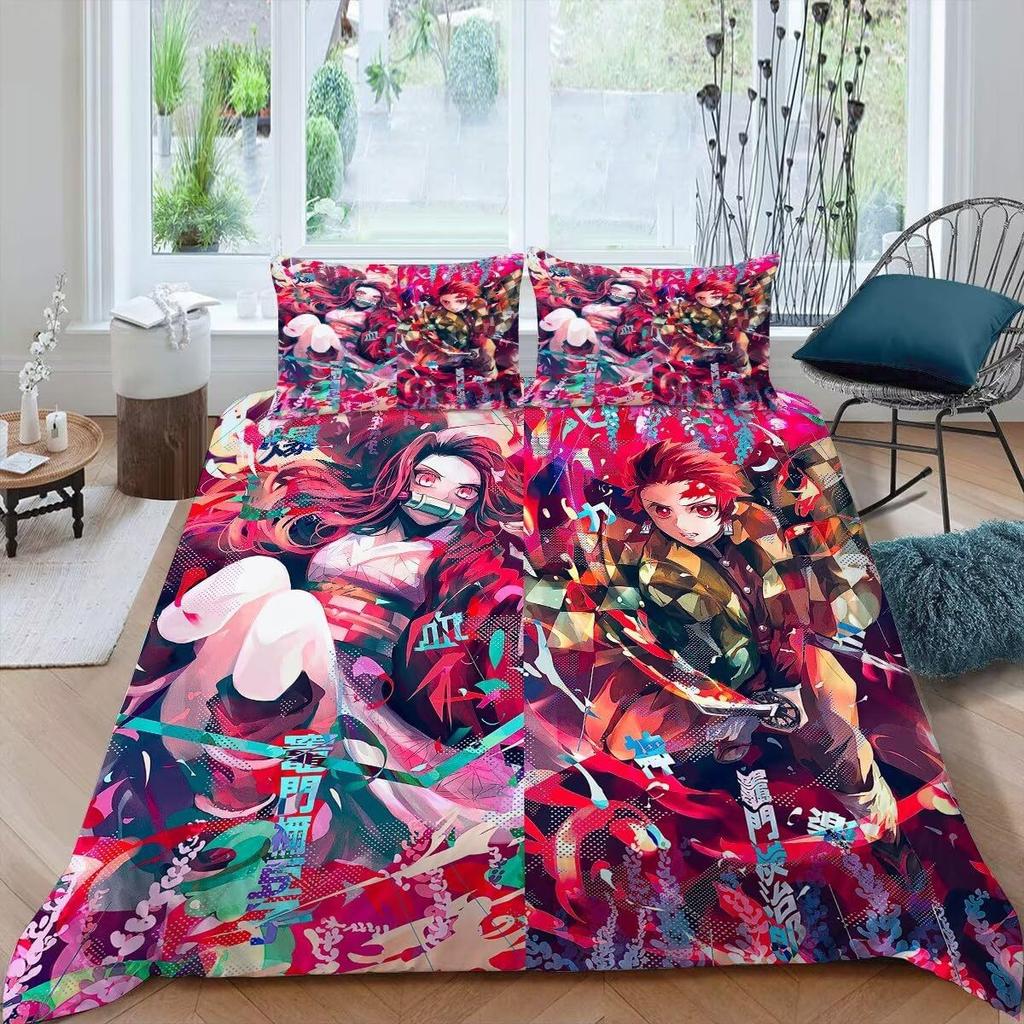 Anime Girl Three-Piece Quilt Cover 3D Digital Printing Bedding Set Bed Cover