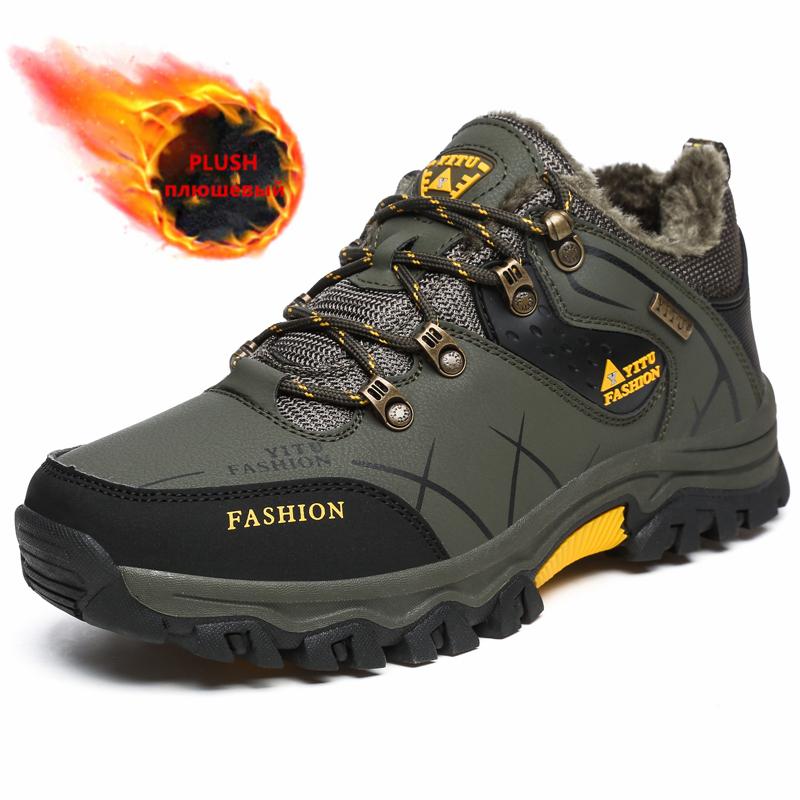 Winter Boots for Men Fashion Casual High Quality Leather Sneakers Non-slip Hiking Boots Outdoor Waterproof Snow Boots Plush Warm