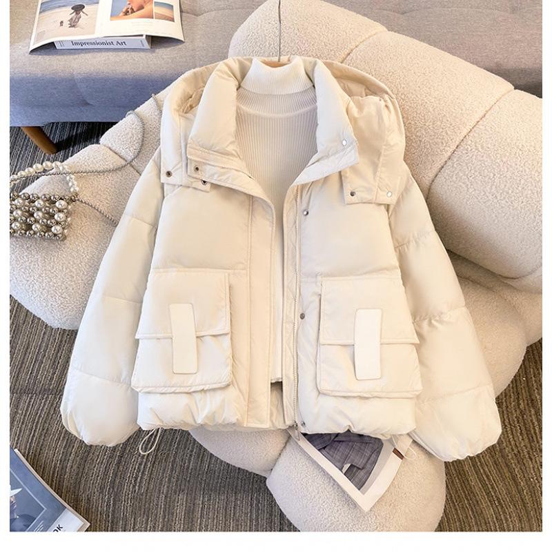 Short fluffy cotton clothes women's winter small men's new loose big pockets short bread clothes jacket