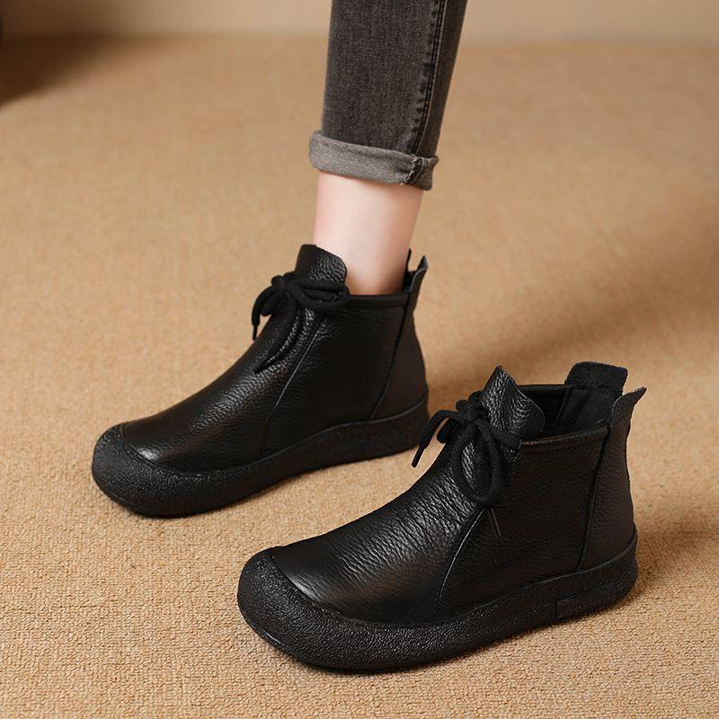 Autumn Winter Women Boots Black Leather Boots Woman Retro Comfort Leather Mom Shoes Ladies Soft Sole Platform Ankle Boots Women
