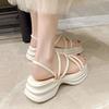 Summer muffin platform high-heeled cool slippers women's beach 2025 new wear Roman sandals one-word with skirt