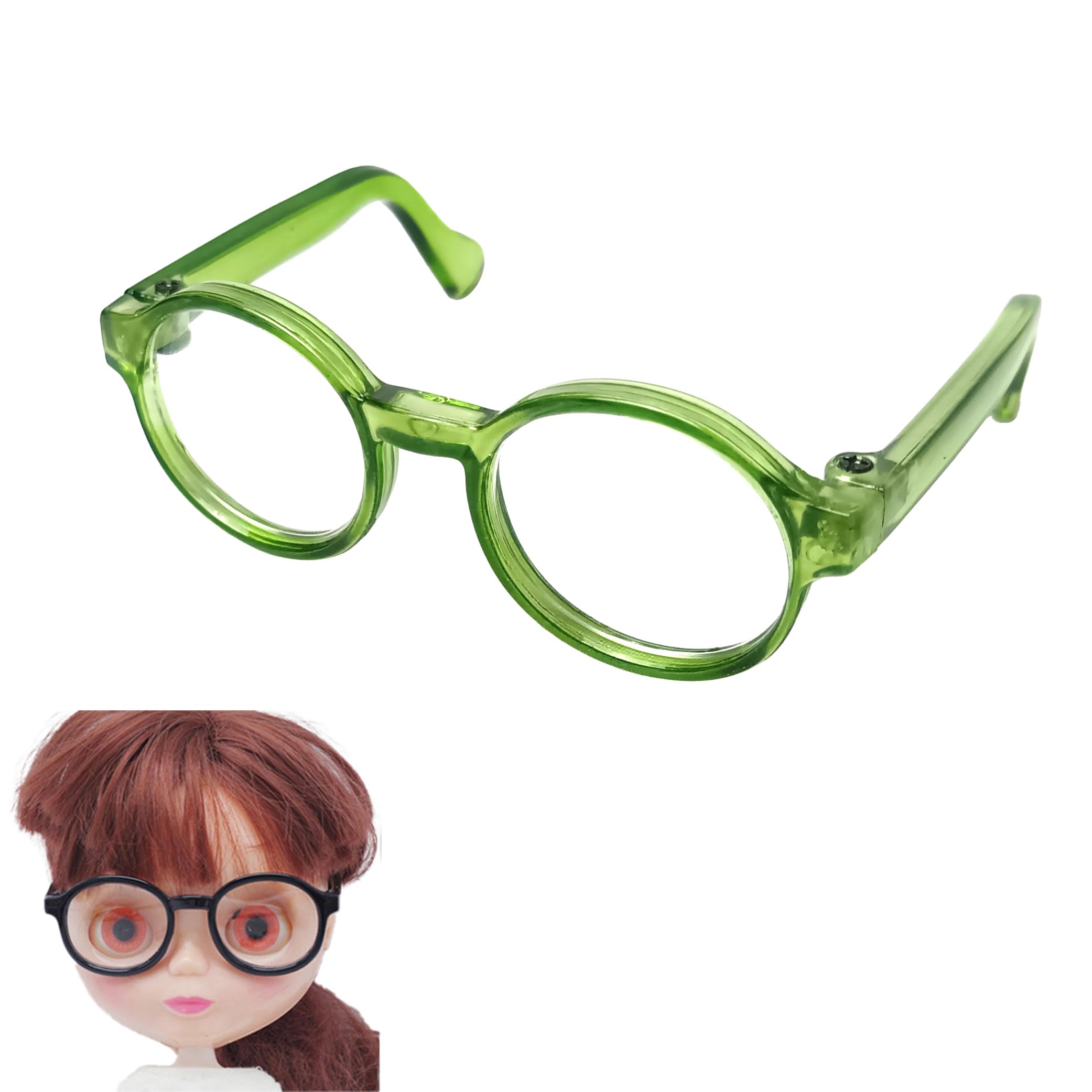 

DOYOUCOTO Glasses Plush Doll, Chibi Plush, Oshikatsu, Round Glasses, Mini Doll Parts, Small Plush Toy, Pet Figure, Handmade Material (Clear Green,
