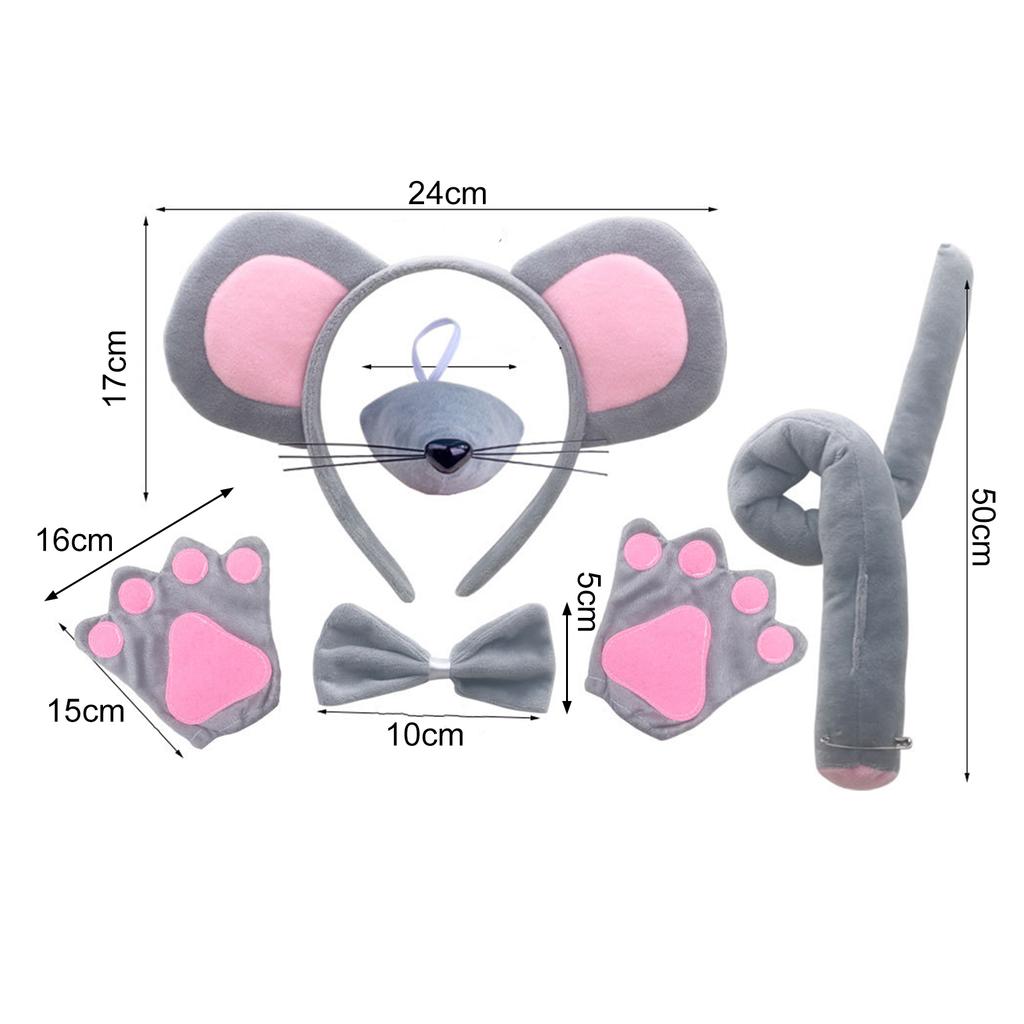 Children Mouse Costume Accessories Mouse Ears Headband Tail Mouse Costume Set for Halloween Christmas Parties for Adults