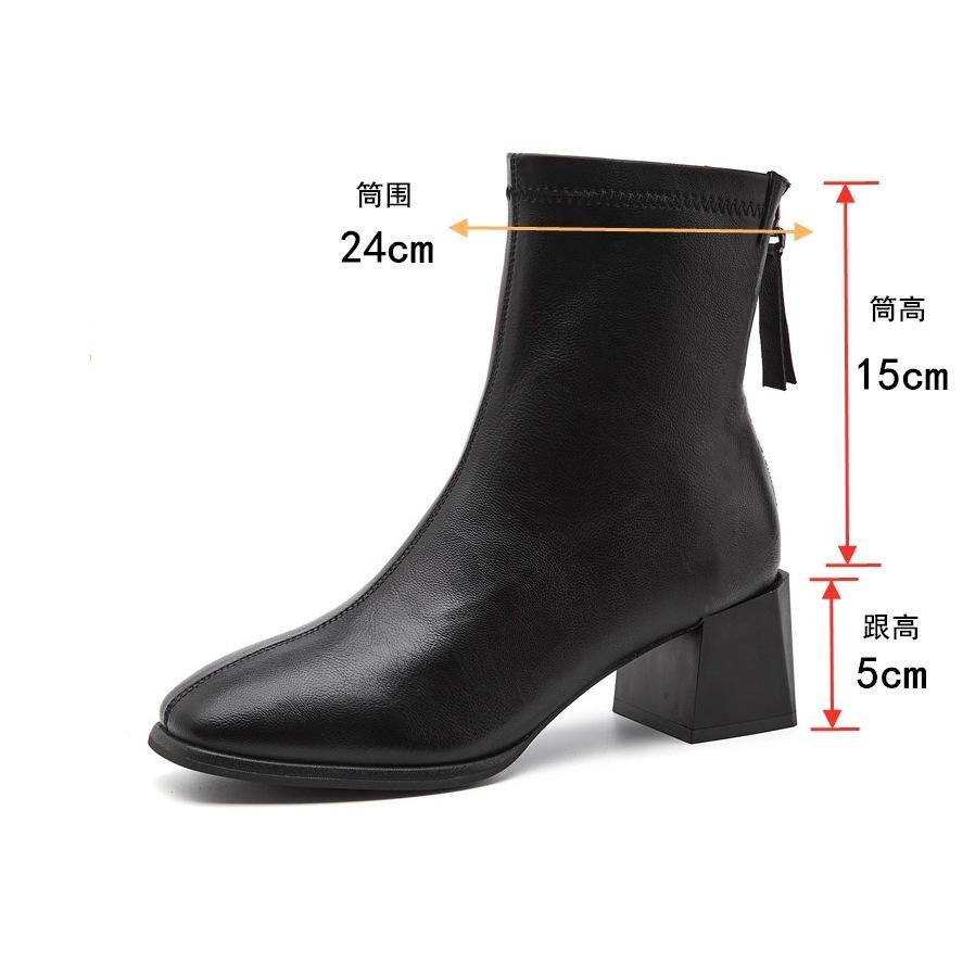 Full cowhide thin boots square head bare boots rear zipper autumn and winter velvet French thick high-heeled short boots women's single boots